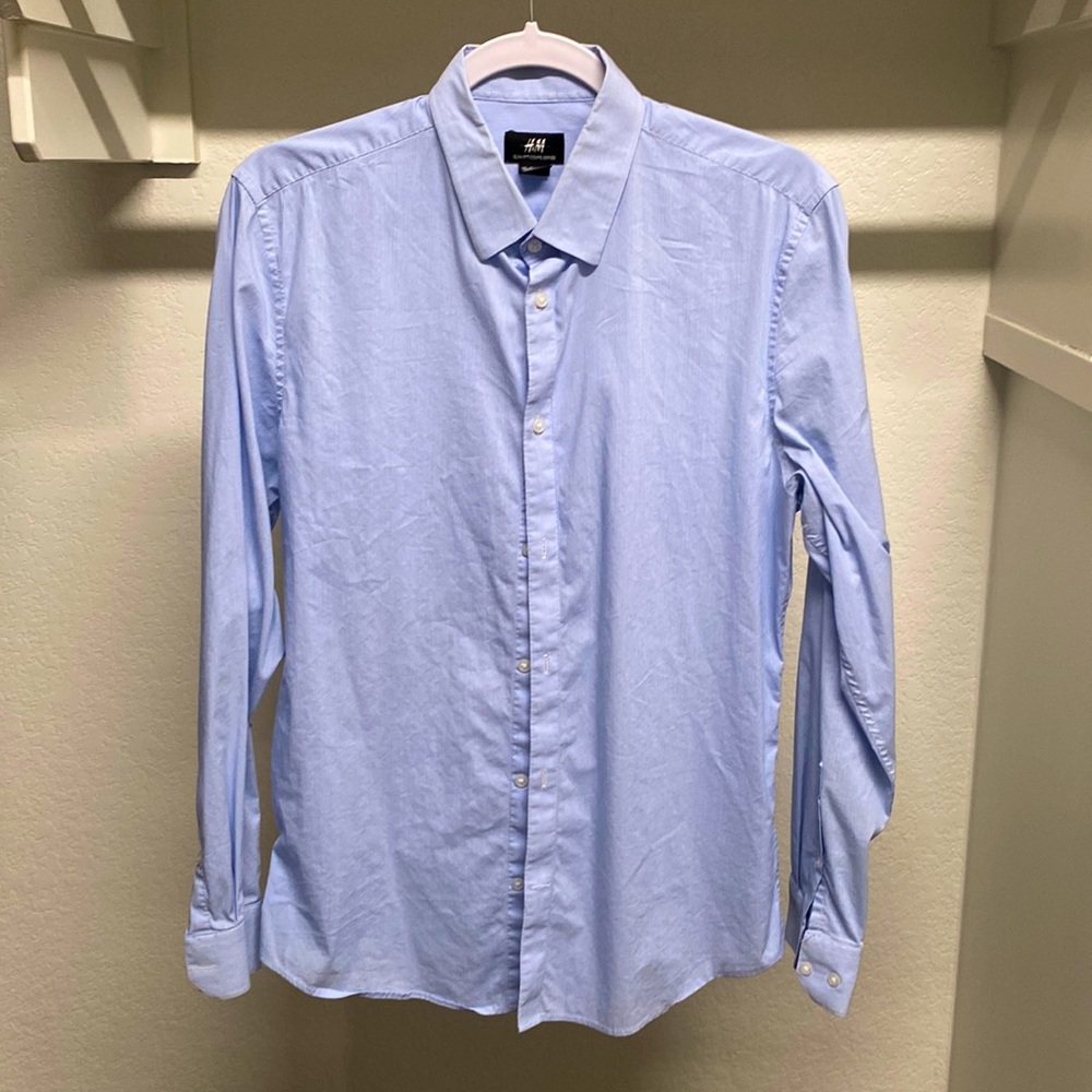 H&M Blue Striped Long-Sleeve Button Down Shirt